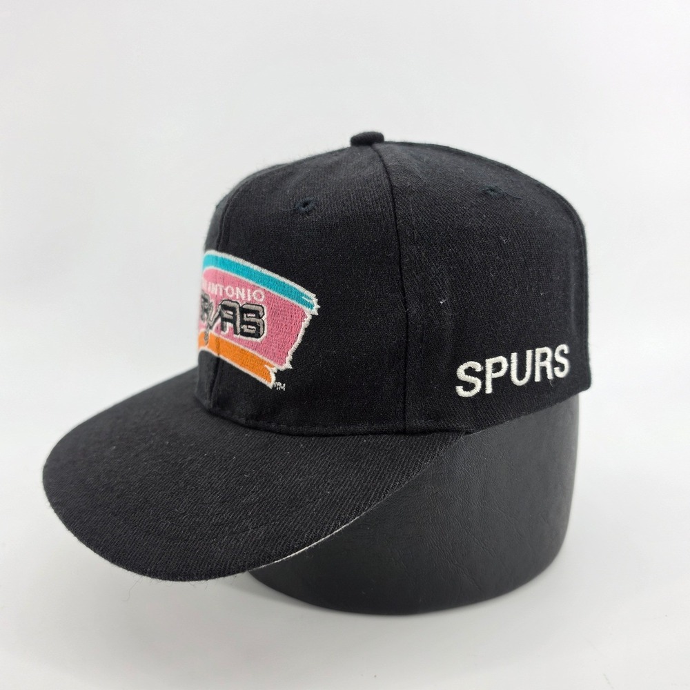 Vintage 90s San Antonio Spurs Fiesta Logo Snapback Hat Drew Pearson NBA Black